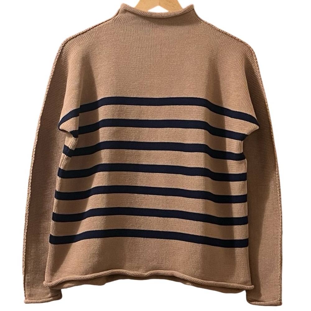 Frank Eileen Sweater Monterey Striped Rolled Funnel Neck Chunky Knit Pullover XS - Picture 2 of 8